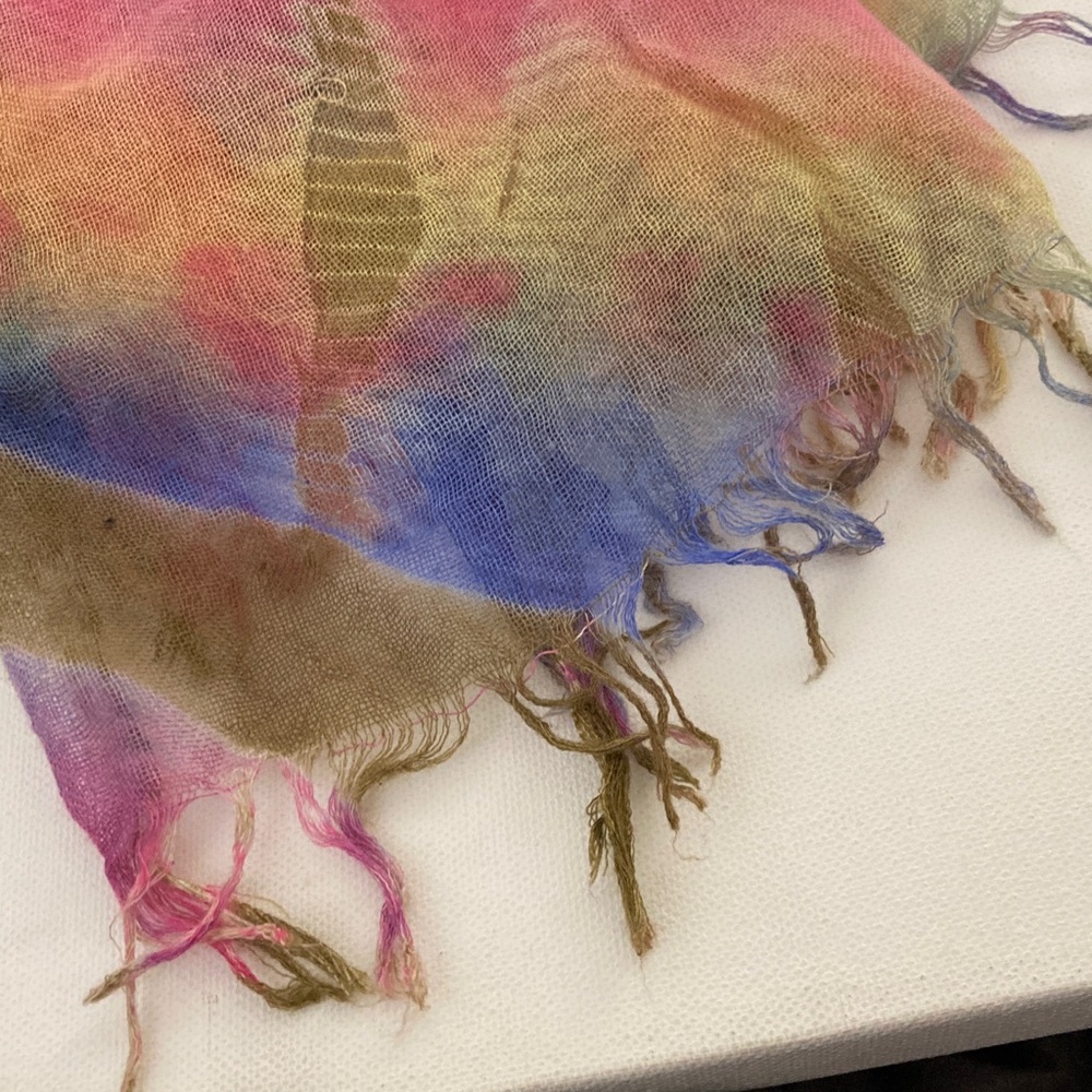 Pashmina 50% silk 50% Cashmere rainbow Tie-Dye like Scarf Hippie - Picture 4 of 6